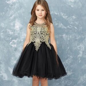 Tip-Top Kids Black & Gold Embroidered Dress size 4